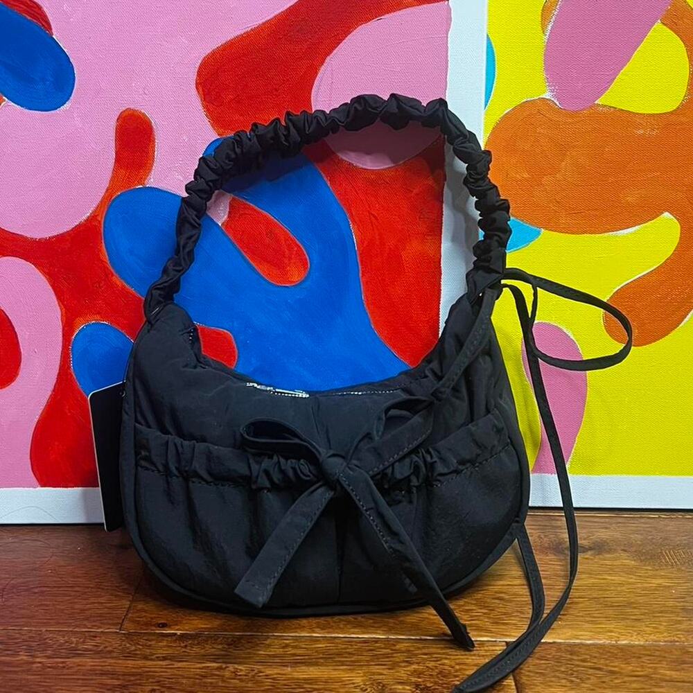 Black nylon shoulder bag with